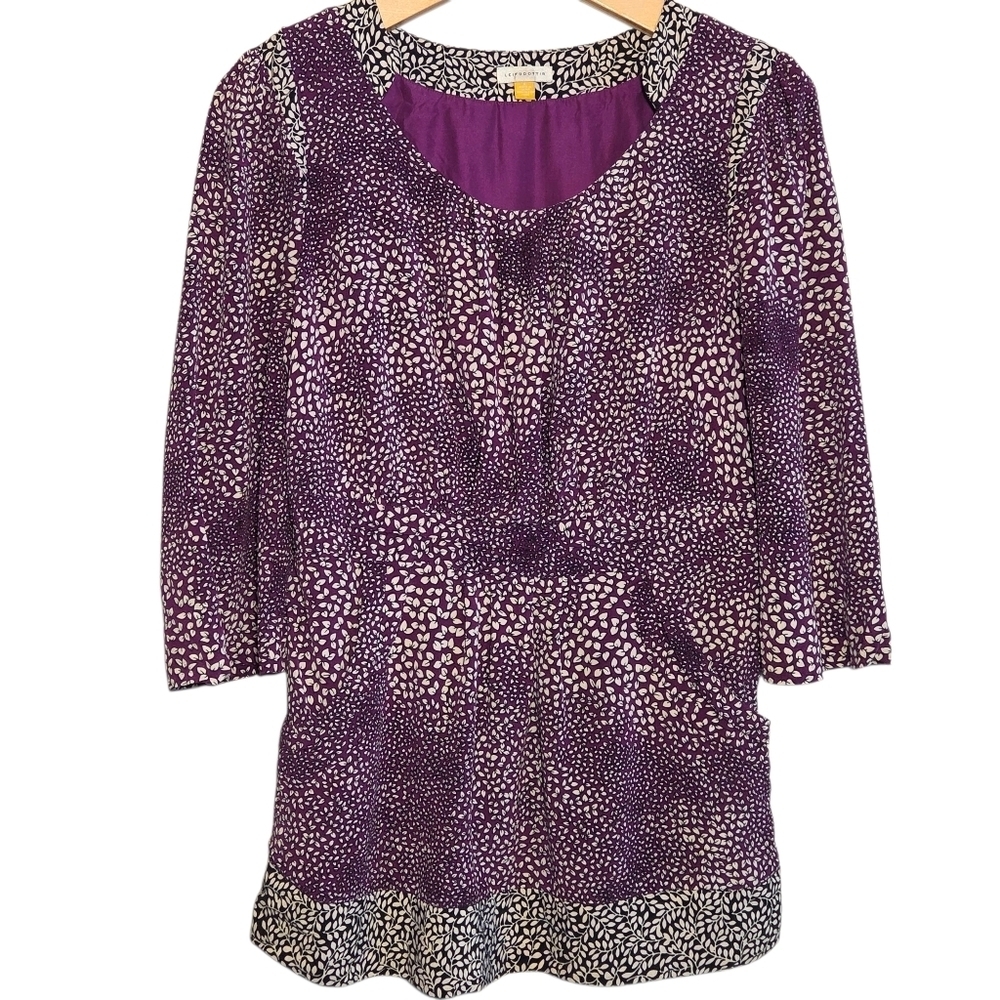 Leifsdottir Anthropologie Silk Leaves Pattern Blouse Sz 6 Career Work Wear